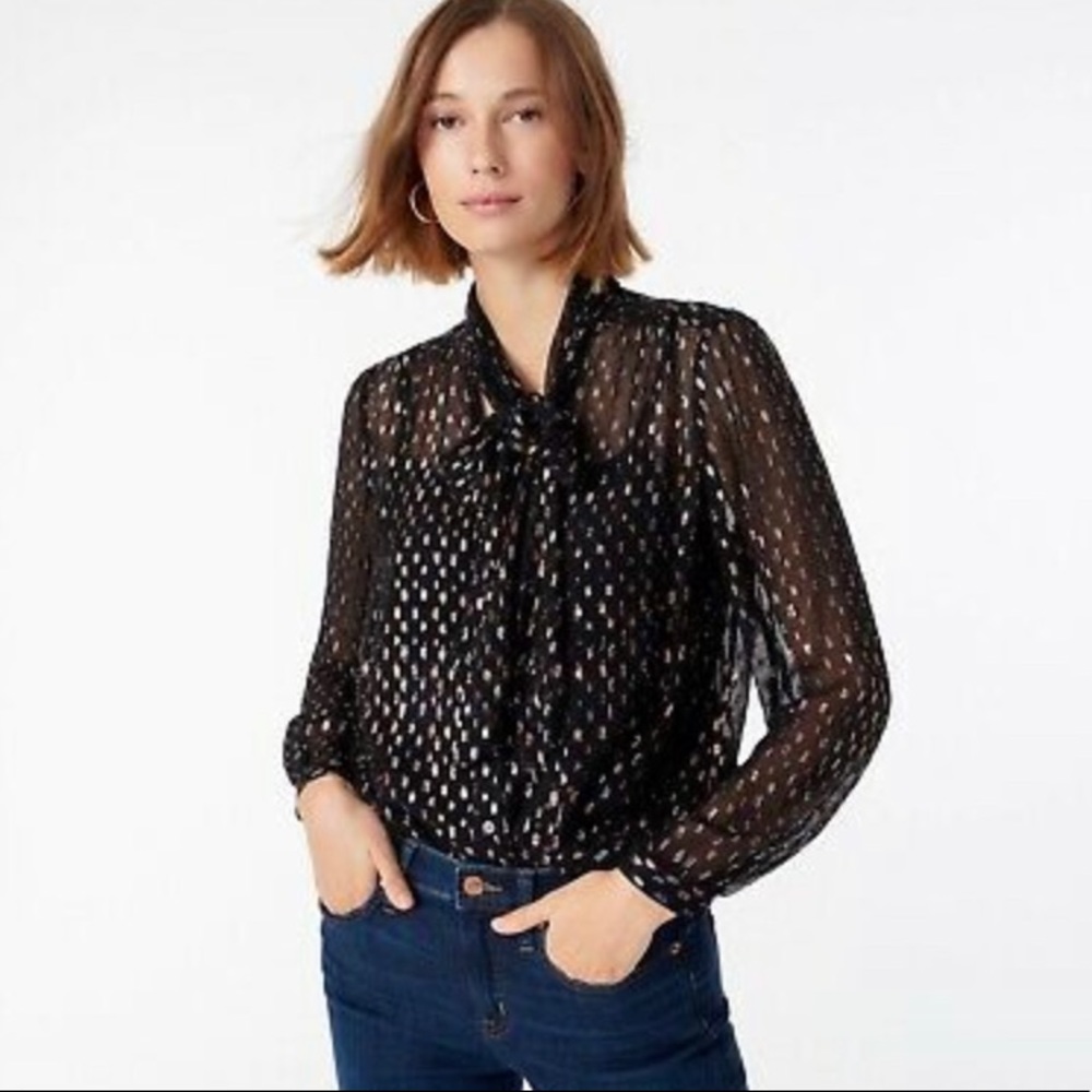 J Crew Women's Tie-neck blouse with rainbow Lurex dot | size small